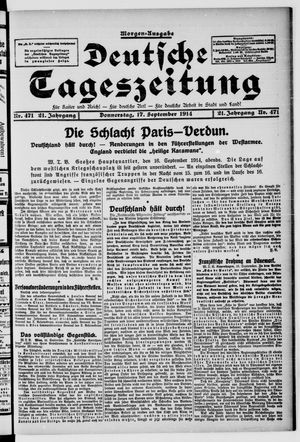Deutsche Tageszeitung on Sep 17, 1914