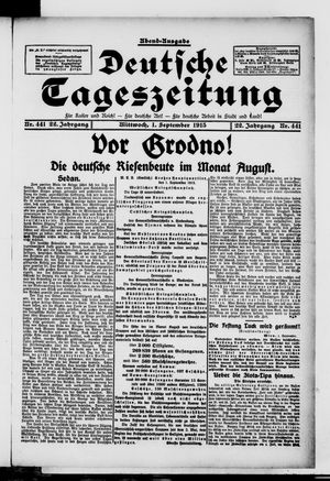 Deutsche Tageszeitung on Sep 1, 1915