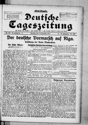 Deutsche Tageszeitung on Sep 3, 1917