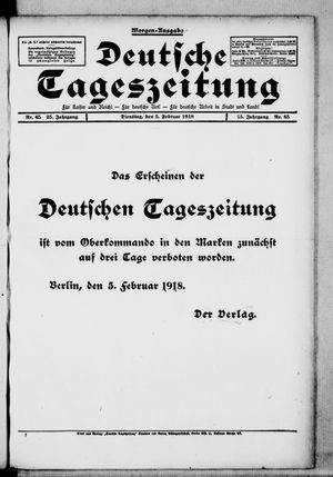 Deutsche Tageszeitung vom 05.02.1918