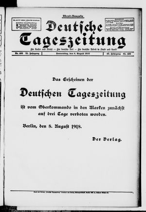Deutsche Tageszeitung vom 08.08.1918