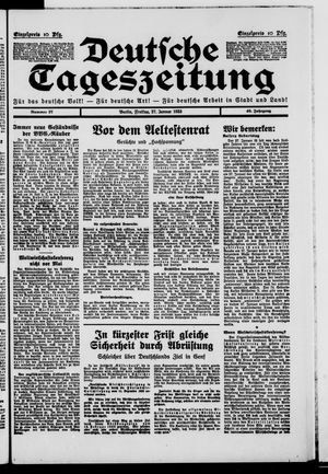 Deutsche Tageszeitung on Jan 27, 1933