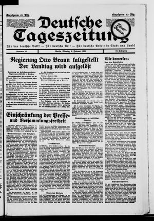 Deutsche Tageszeitung vom 06.02.1933