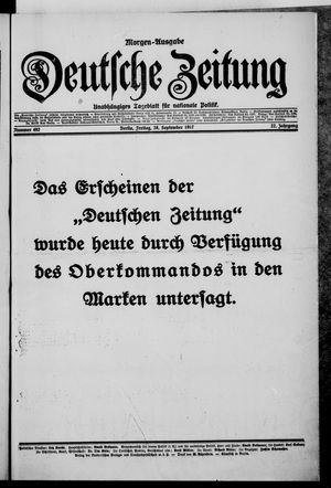 Deutsche Zeitung on Sep 28, 1917