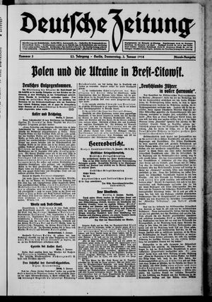 Deutsche Zeitung on Jan 3, 1918
