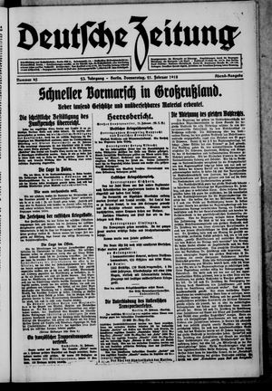 Deutsche Zeitung on Feb 21, 1918