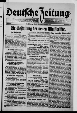 Deutsche Zeitung on Feb 10, 1919