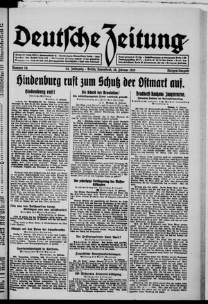 Deutsche Zeitung on Feb 15, 1919