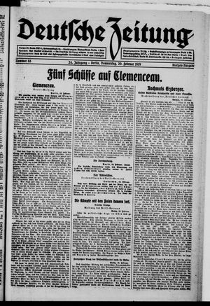 Deutsche Zeitung on Feb 20, 1919