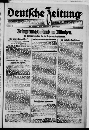 Deutsche Zeitung on Feb 22, 1919