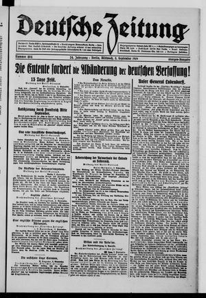 Deutsche Zeitung vom 03.09.1919