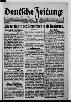 Deutsche Zeitung on Oct 2, 1919