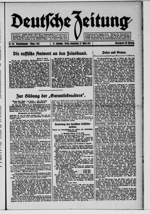 Deutsche Zeitung vom 22.04.1922