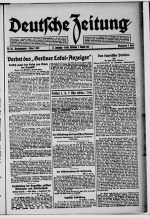 Deutsche Zeitung on Aug 2, 1922