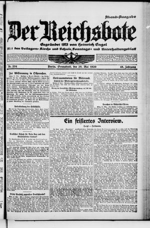 Der Reichsbote on May 29, 1920