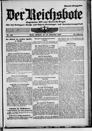 Der Reichsbote vom 29.09.1920