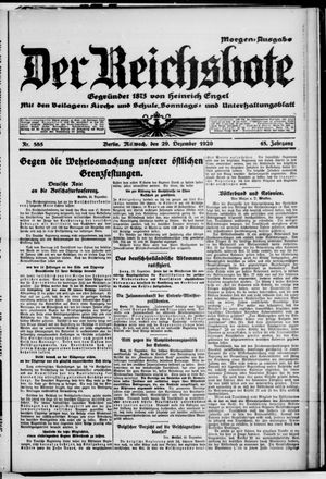 Der Reichsbote on Dec 29, 1920
