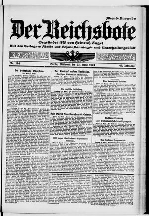 Der Reichsbote vom 27.04.1921