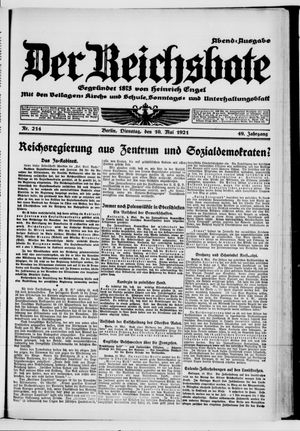 Der Reichsbote on May 10, 1921