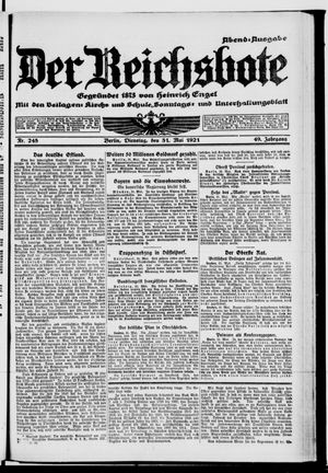 Der Reichsbote vom 31.05.1921