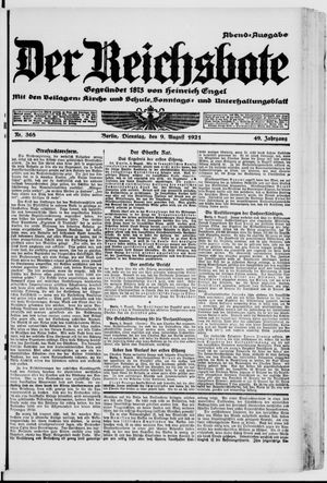 Der Reichsbote on Aug 9, 1921