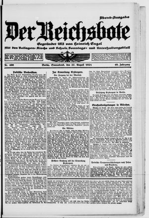 Der Reichsbote vom 27.08.1921