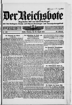 Der Reichsbote on Aug 30, 1921