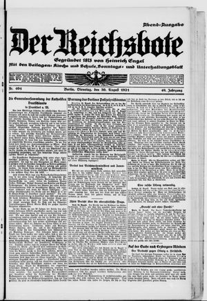 Der Reichsbote on Aug 30, 1921