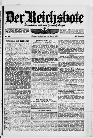 Der Reichsbote vom 20.04.1923