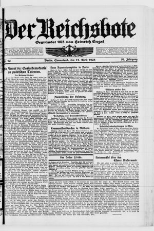 Der Reichsbote on Apr 21, 1923