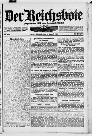 Der Reichsbote vom 01.08.1923