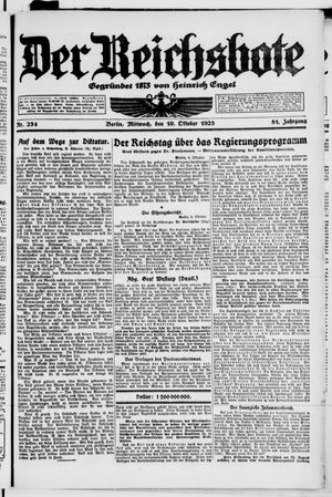 Der Reichsbote vom 10.10.1923