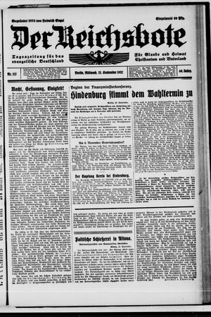 Der Reichsbote vom 21.09.1932