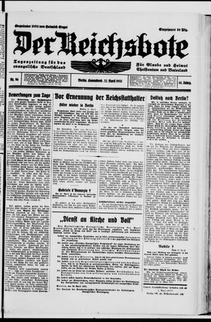 Der Reichsbote vom 22.04.1933