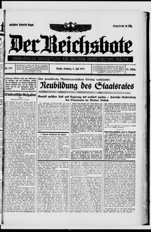 Der Reichsbote vom 09.07.1933