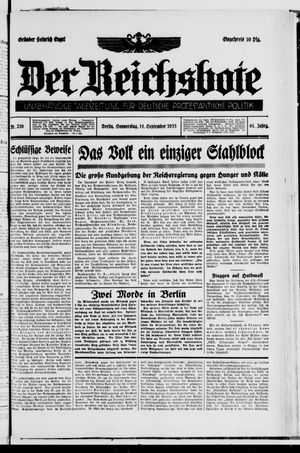 Der Reichsbote vom 14.09.1933