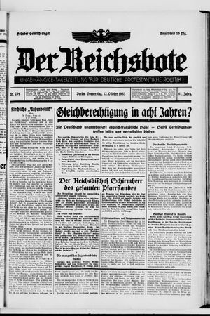 Der Reichsbote vom 12.10.1933
