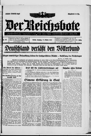 Der Reichsbote vom 15.10.1933