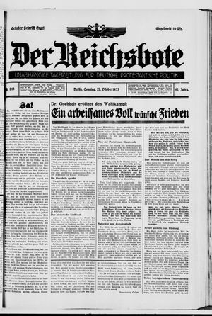 Der Reichsbote vom 22.10.1933