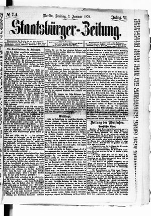 Staatsbürger-Zeitung vom 07.01.1870
