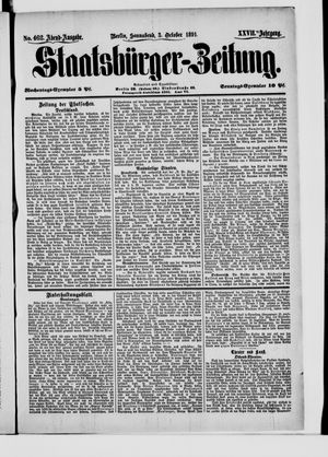 Staatsbürger-Zeitung on Oct 3, 1891