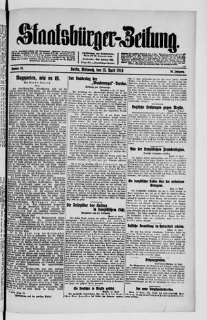 Staatsbürger-Zeitung on Apr 15, 1914