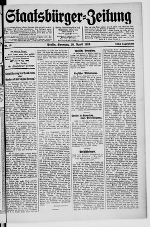 Staatsbürger-Zeitung on Apr 20, 1919