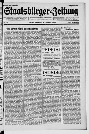 Staatsbürger-Zeitung on Oct 3, 1920