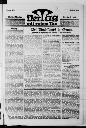 Der Tag vom 25.04.1922