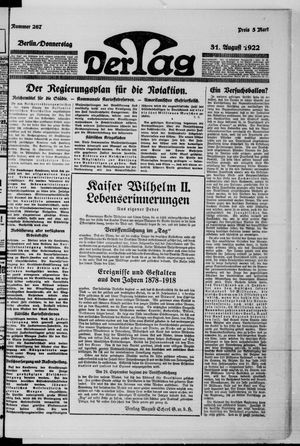 Der Tag vom 31.08.1922