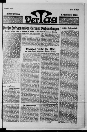 Der Tag on Sep 3, 1922