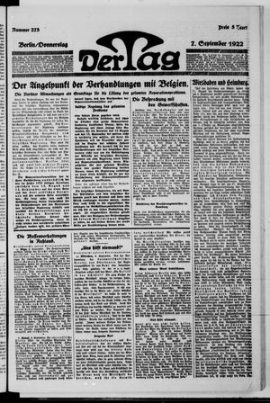 Der Tag vom 07.09.1922