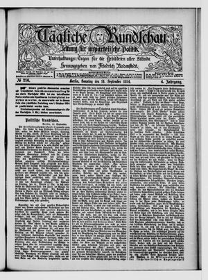 Tägliche Rundschau vom 14.09.1884