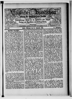 Tägliche Rundschau vom 16.09.1891